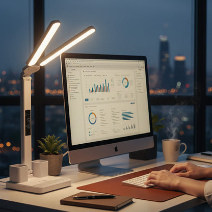 Настільна лампа з двома плафонами, 7Вт, від USB / Світлодіодна акумуляторна лампа з термометром та годинником