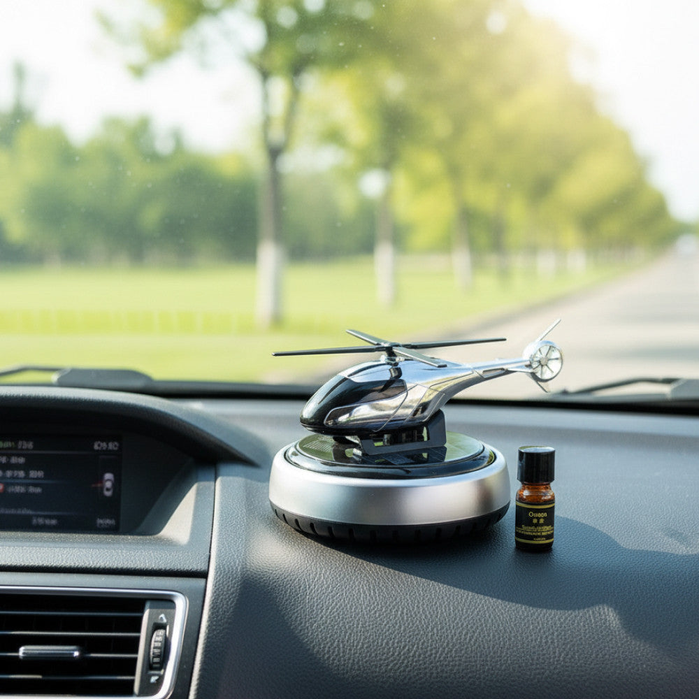 Автомобільний ароматизатор вертоліт з роздуванням на сонячній панелі + багаторазове просочення парфуми, Сріблястий / Ароматизатор