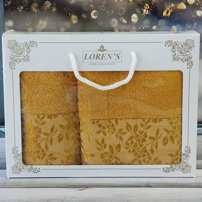 Рушники бавовняні 2 шт., 50×90 см, 70×140 см, Mame Romaska Yellow / Комплект махрових рушників / Набір банних рушників