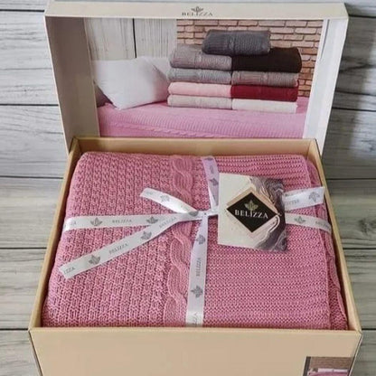 Плед в'язаний, акриловий, 220х240 см, Belizza Pembe / Акрилове покривало / В'язане покривало