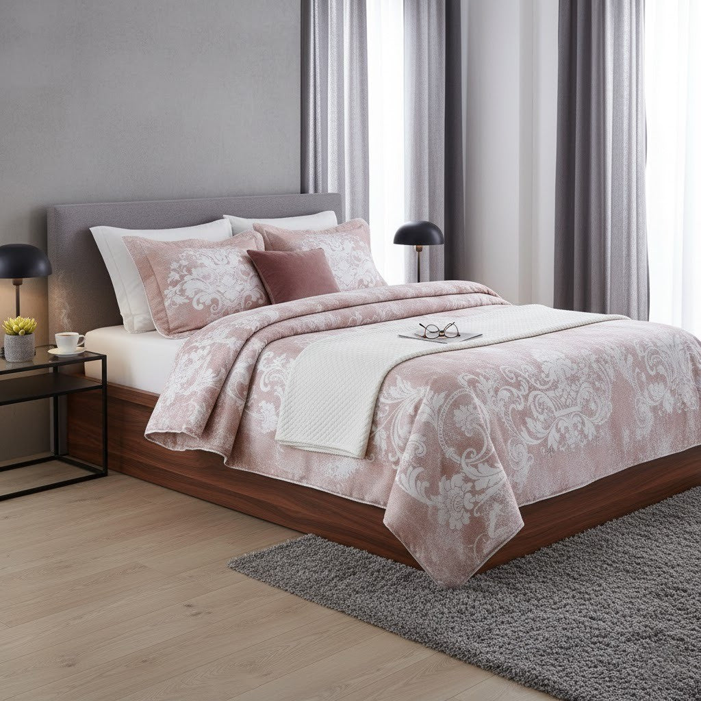 Покривало з наволочками, 270x260см, Pepper Home Eva Pink / Комплект покривало + наволочки