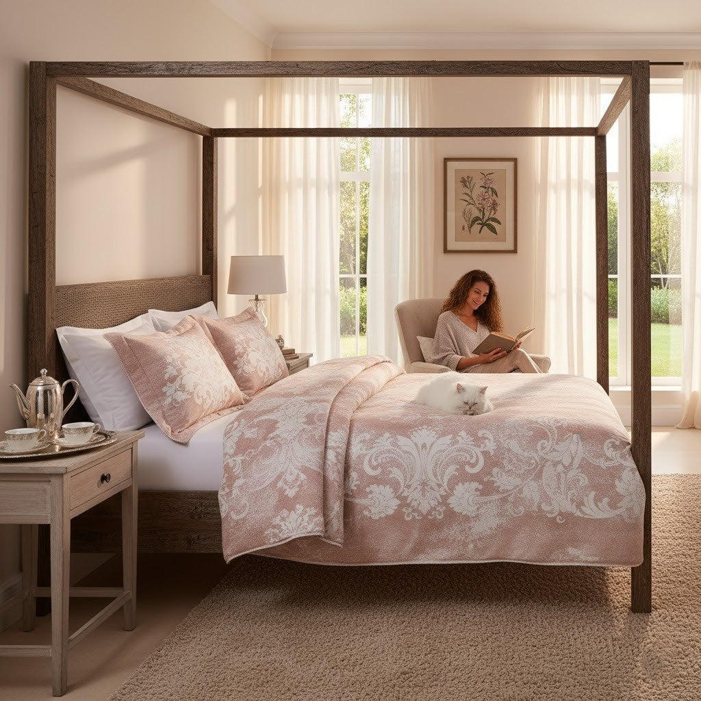 Покривало з наволочками, 270x260см, Pepper Home Eva Pink / Комплект покривало + наволочки