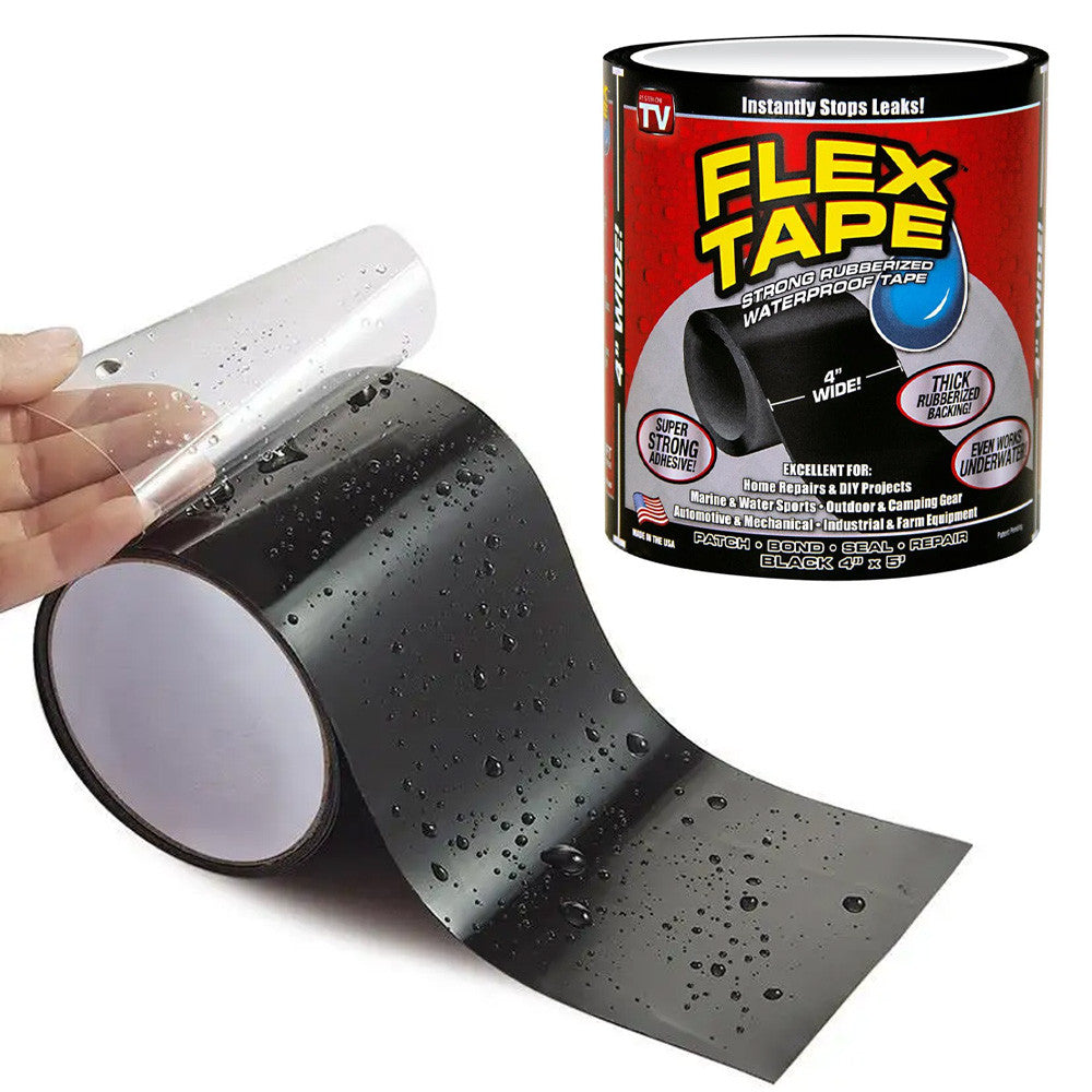 Водонепроникна ізоляційна стрічка 150×10см, Flex Tape 2, Чорний / Універсальний ремонтний скотч / Клейка стрічка надміцна