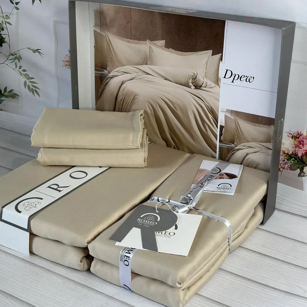Комплект постільної білизни сатинової, Євро розмір, Romeo home Tensel Drew Bej / Сатинова постільна білизна