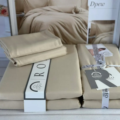 Комплект постільної білизни сатинової, Євро розмір, Romeo home Tensel Drew Bej / Сатинова постільна білизна