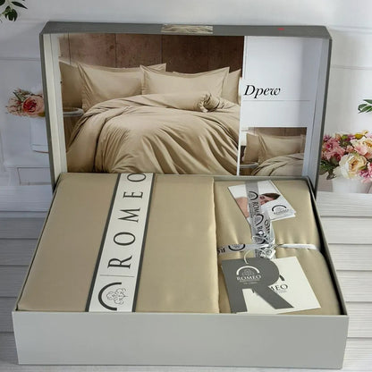 Комплект постільної білизни сатинової, Євро розмір, Romeo home Tensel Drew Bej / Сатинова постільна білизна