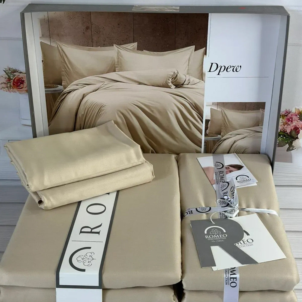 Комплект постільної білизни сатинової, Євро розмір, Romeo home Tensel Drew Bej / Сатинова постільна білизна