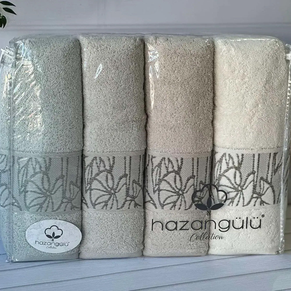 Махрові рушники 70х140 см, 4 шт/пач, Hazan Gulu Dray Garden / Набір рушників лазневих / Рушники бавовняні