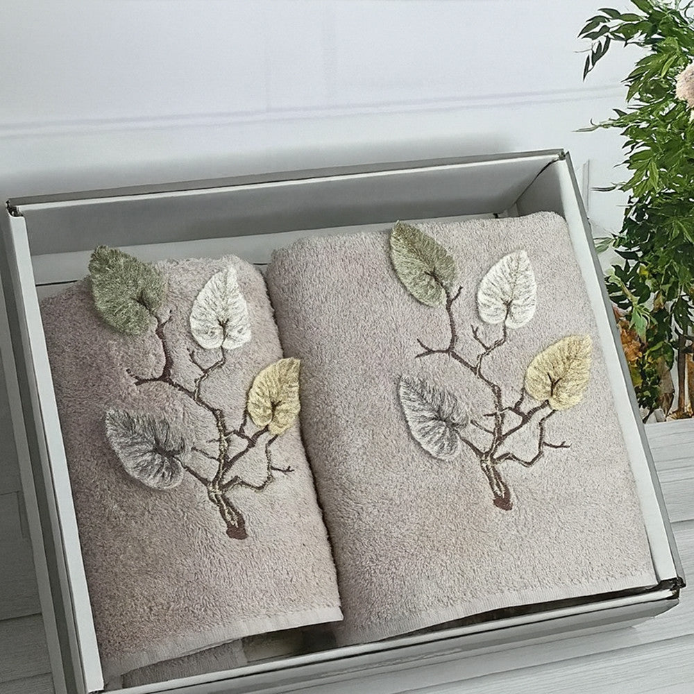 Махрові рушники 3D, 2шт, 70х140см, 50х90см, Durul Piante Listik murdum, Фіолетові / Подарунковий набір коттонових рушників