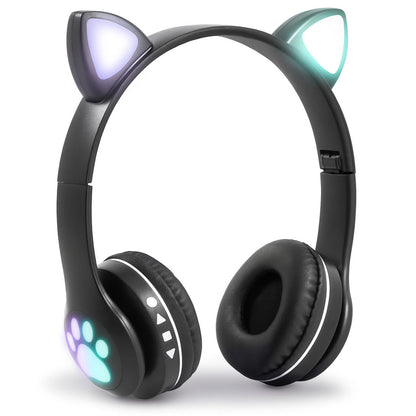 Бездротові навушники Котячі вушка VZV-23M, Чорні / Дитячі навушники з підсвічуванням та мікрофоном