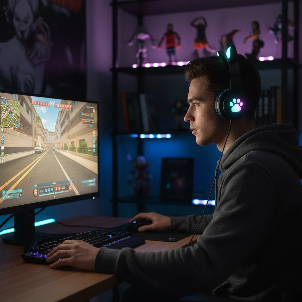 Бездротові навушники Котячі вушка VZV-23M, Чорні / Дитячі навушники з підсвічуванням та мікрофоном