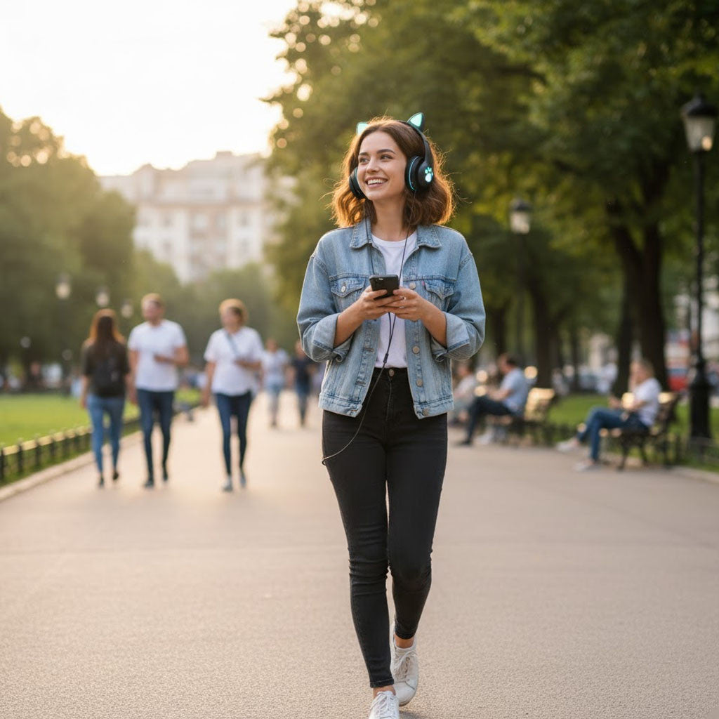 Бездротові навушники Котячі вушка VZV-23M, Чорні / Дитячі навушники з підсвічуванням та мікрофоном