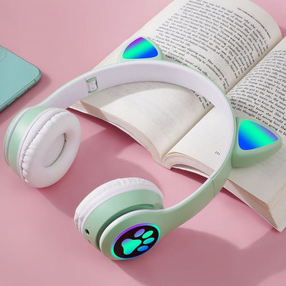 Бездротові навушники Котячі вушка VZV-23M, Зелені / Дитячі навушники з підсвічуванням та мікрофоном