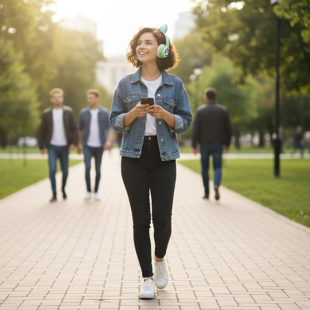 Бездротові навушники Котячі вушка VZV-23M, Зелені / Дитячі навушники з підсвічуванням та мікрофоном