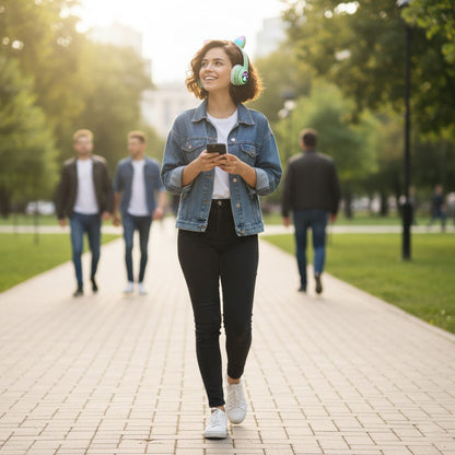 Бездротові навушники Котячі вушка VZV-23M, Зелені / Дитячі навушники з підсвічуванням та мікрофоном