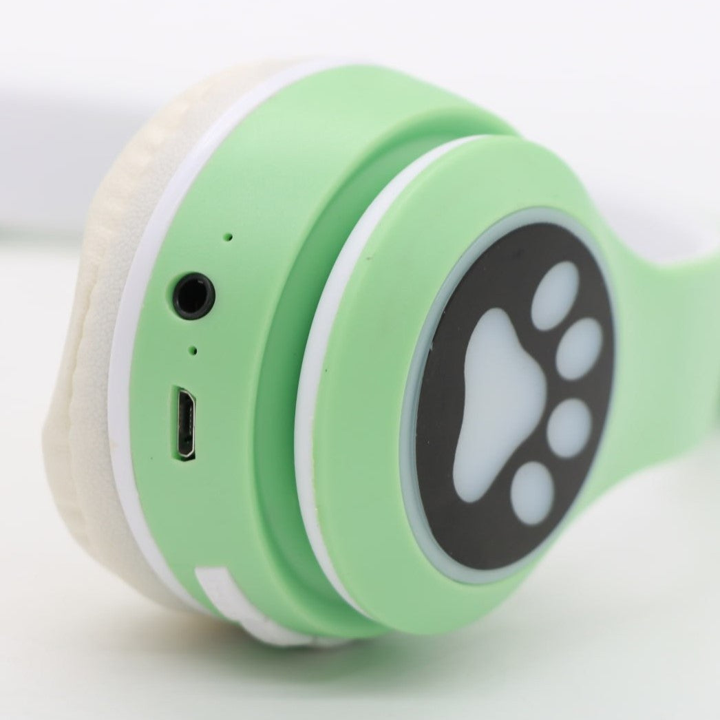 Бездротові навушники Котячі вушка VZV-23M, Зелені / Дитячі навушники з підсвічуванням та мікрофоном