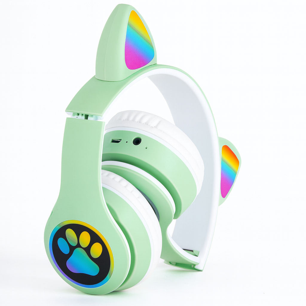Бездротові навушники Котячі вушка VZV-23M, Зелені / Дитячі навушники з підсвічуванням та мікрофоном