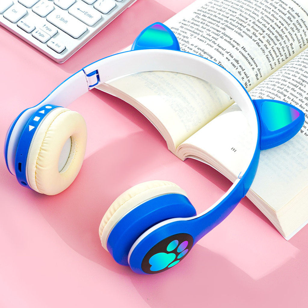 Бездротові навушники Котячі вушка VZV-23M, Сині / Дитячі навушники з підсвічуванням та мікрофоном