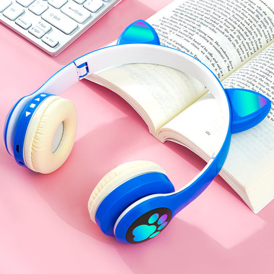 Бездротові навушники Котячі вушка VZV-23M, Сині / Дитячі навушники з підсвічуванням та мікрофоном