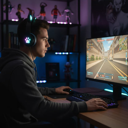 Бездротові навушники Котячі вушка VZV-23M, Сині / Дитячі навушники з підсвічуванням та мікрофоном