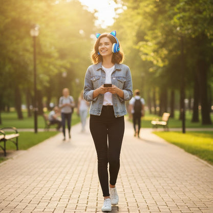 Бездротові навушники Котячі вушка VZV-23M, Сині / Дитячі навушники з підсвічуванням та мікрофоном