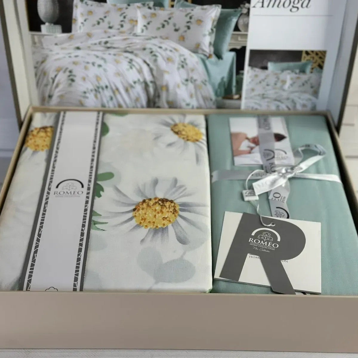 Постільна білизна бавовна, Євро розмір, подарункова упаковка, Romeo Home Poplin Amoga / Комплект постільної білизни