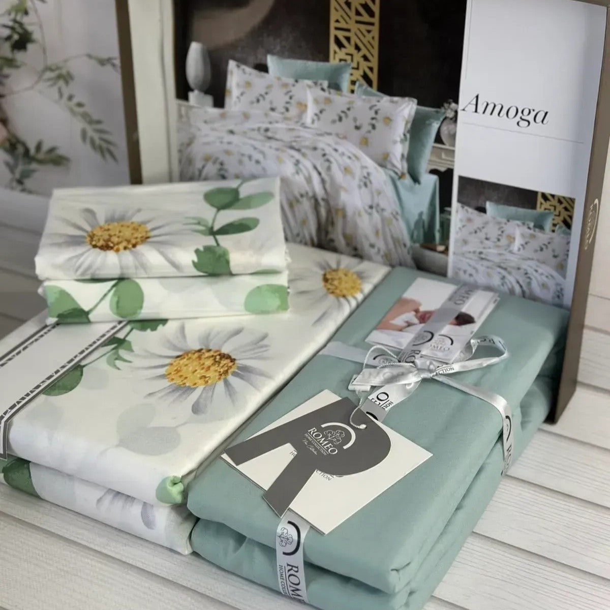 Постільна білизна бавовна, Євро розмір, подарункова упаковка, Romeo Home Poplin Amoga / Комплект постільної білизни