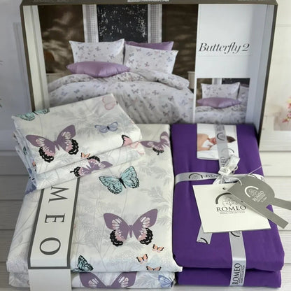 Постільна білизна бавовна, Євро розмір, подарункова упаковка, Romeo Home Poplin Butterfly 2 / Бавованяна постільна білизна
