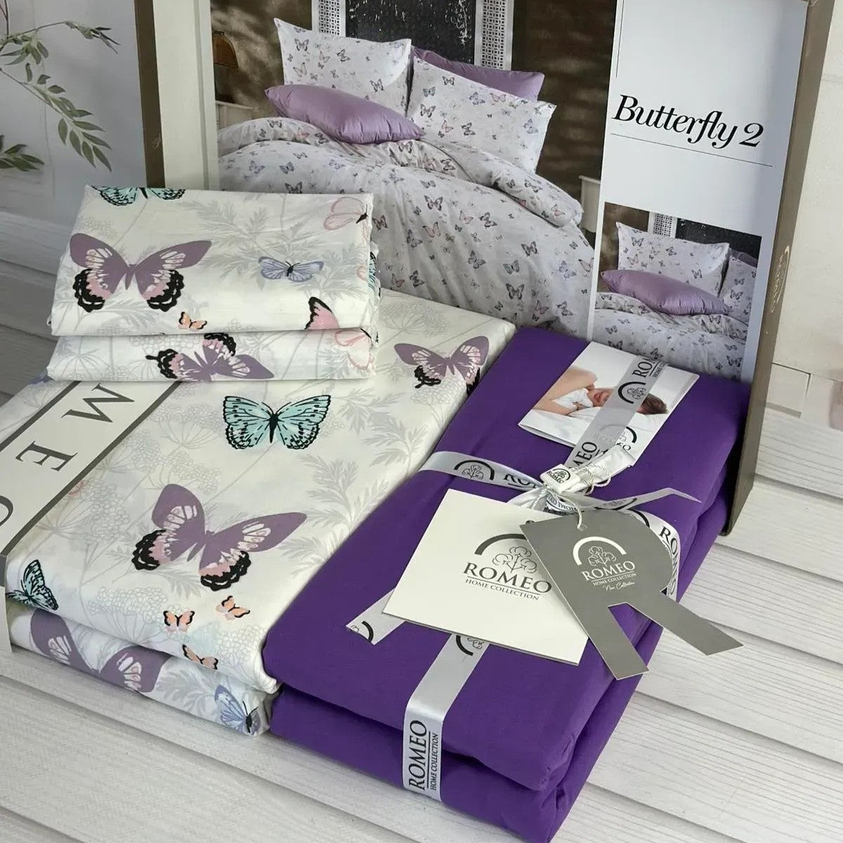 Постільна білизна бавовна, Євро розмір, подарункова упаковка, Romeo Home Poplin Butterfly 2 / Бавованяна постільна білизна