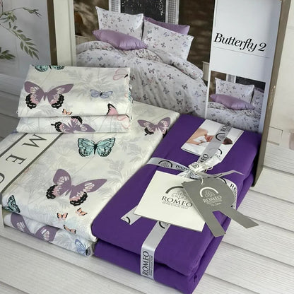 Постільна білизна бавовна, Євро розмір, подарункова упаковка, Romeo Home Poplin Butterfly 2 / Бавованяна постільна білизна