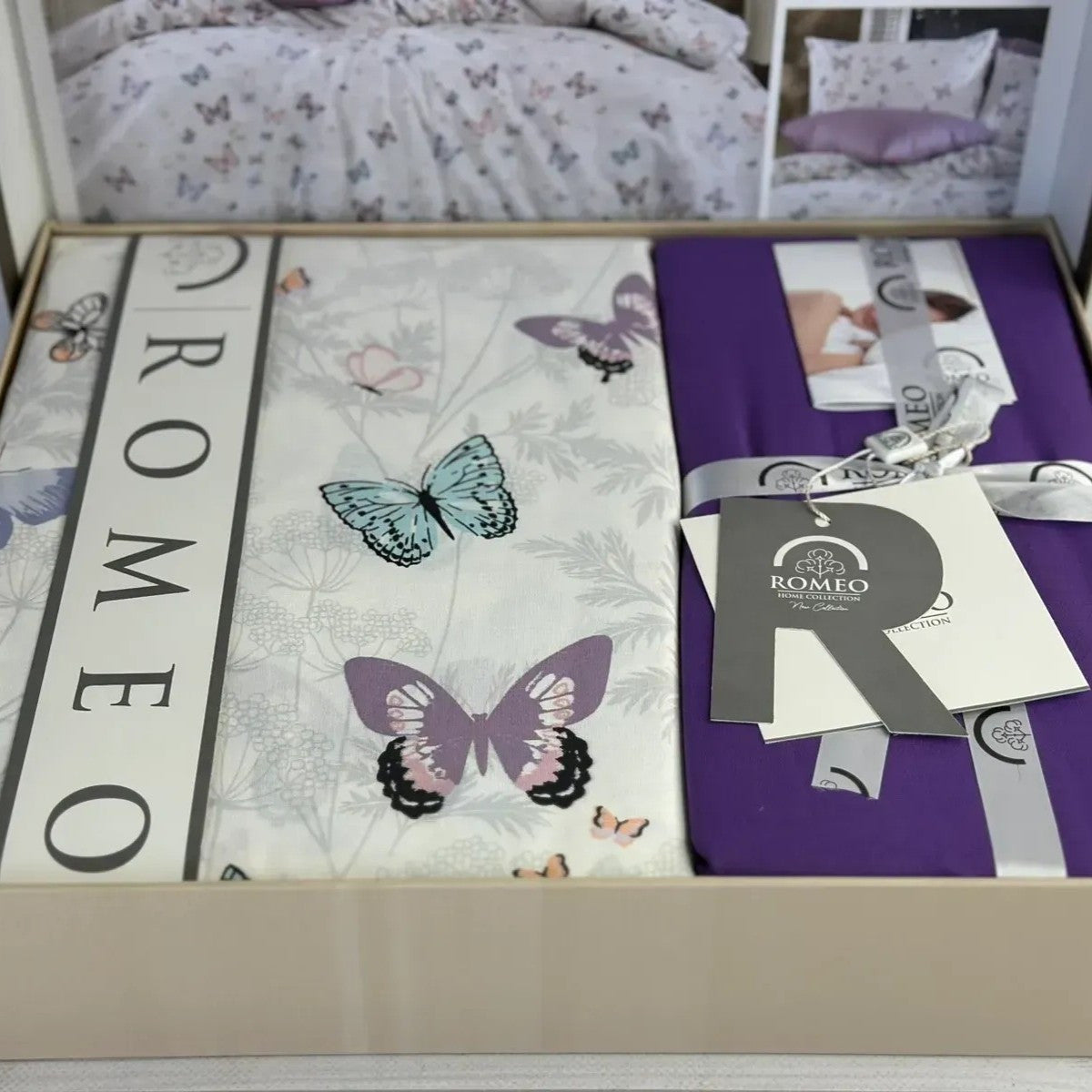 Постільна білизна бавовна, Євро розмір, подарункова упаковка, Romeo Home Poplin Butterfly 2 / Бавованяна постільна білизна