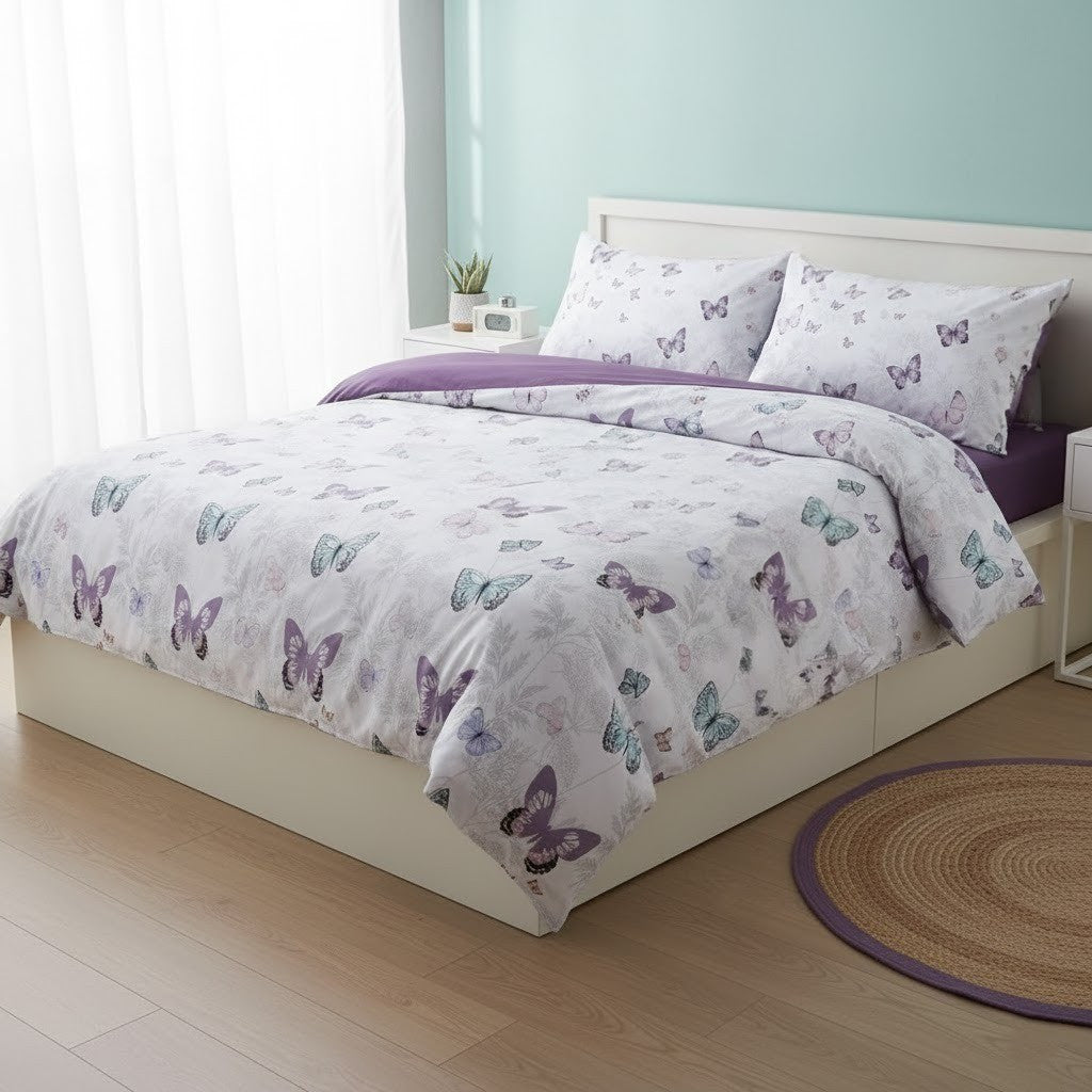 Постільна білизна бавовна, Євро розмір, подарункова упаковка, Romeo Home Poplin Butterfly 2 / Бавованяна постільна білизна