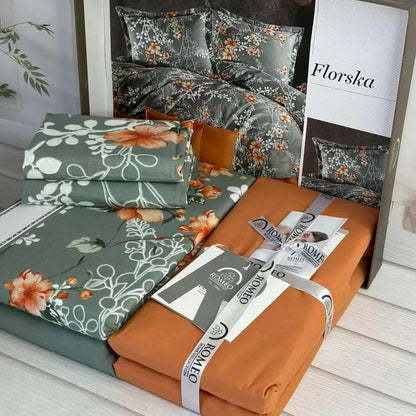 Постільна білизна поплін, Євро розмір, подарункова упаковка, Romeo Home Poplin Florska / Набір постільної білизни