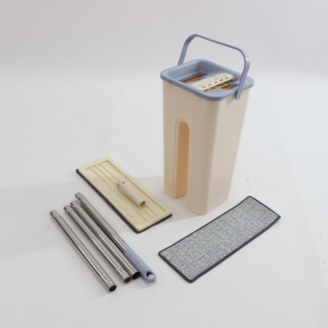Комплект швабра та відро з самовіджимом Scratch Cleaning Mop, Світло бежева / Набір для збирання / Швабра ледарка