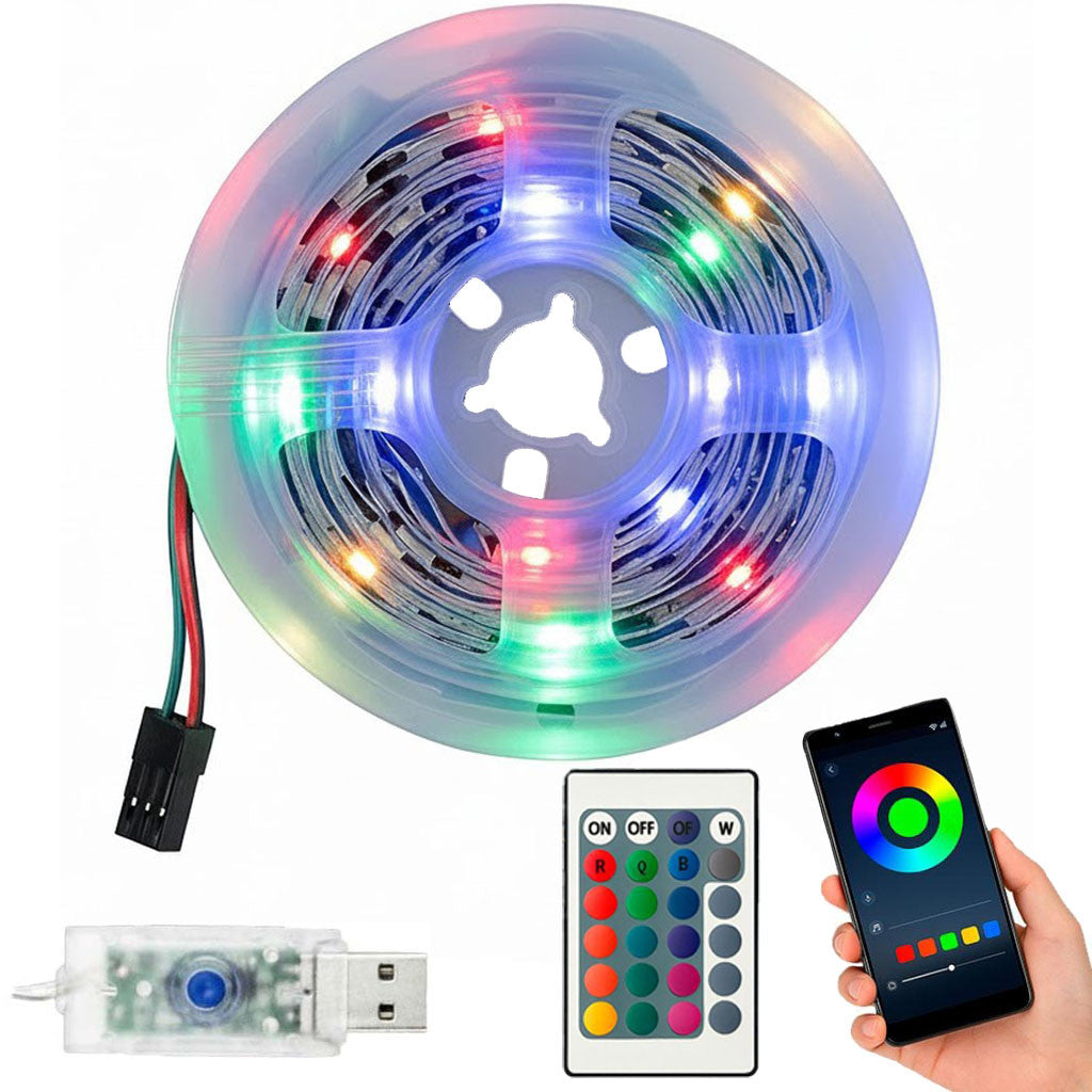 Світлодіодна стрічка, від USB, Bluetooth + пульт, BL-5V-USB, Різнокольорова / Багатокольорова LED стрічка / Лед стрічка