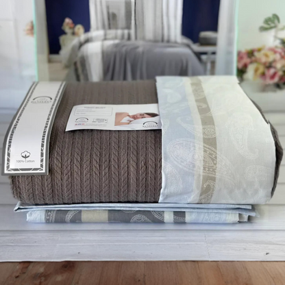 Комплект постільної білизни з пледом, Євро розмір, акрил, ранфорс Romeo home Antrasit / Постільна білизна