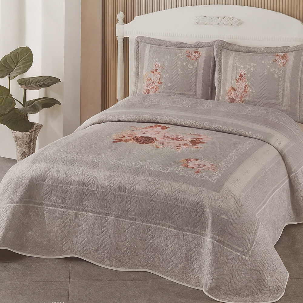 Двоспальне покривало стьобане 250x260см, 2 наволочки 50x70см, Miss Bella Rosebel / Комплект покривало з наволочками