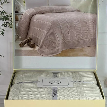 Плед в'язаний акриловий, 220х240 см Romeo Home Erguvan persik, / Покривало акрилове / Ковдра на ліжко