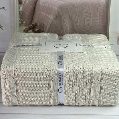 Плед в'язаний акриловий, 220х240 см Romeo Home Erguvan persik, / Покривало акрилове / Ковдра на ліжко