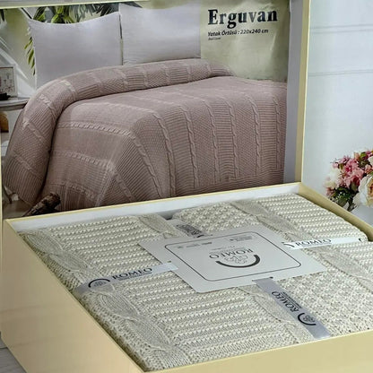 Плед в'язаний акриловий, 220х240 см Romeo Home Erguvan persik, / Покривало акрилове / Ковдра на ліжко