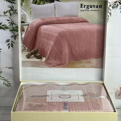 Плед в'язаний акриловий, 220х240 см Romeo Home Erguvan persik, / Покривало акрилове / Ковдра на ліжко