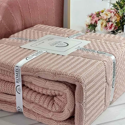Плед в'язаний акриловий, 220х240 см Romeo Home Erguvan persik, / Покривало акрилове / Ковдра на ліжко