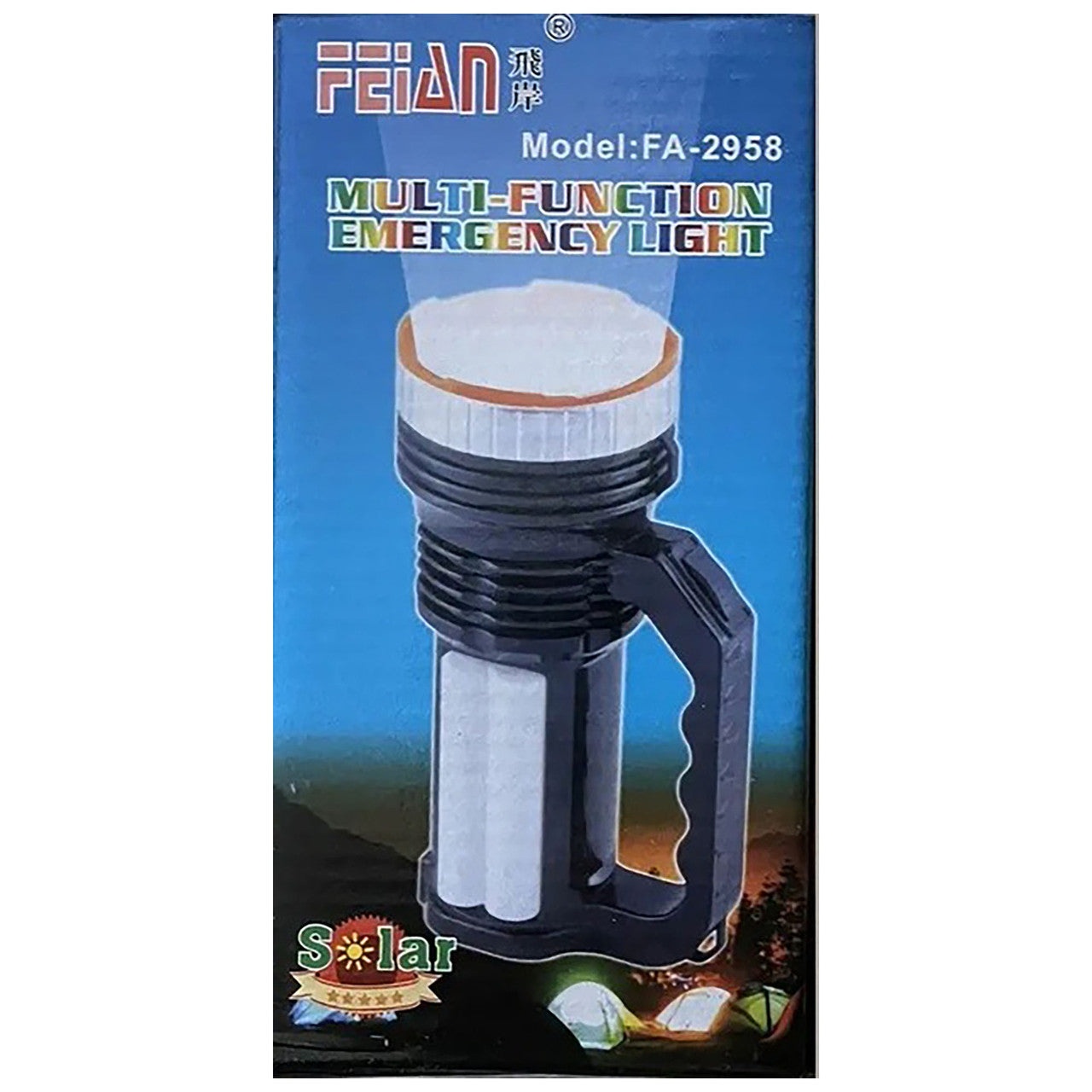Ручний ліхтар із сонячною панеллю, LED + COB, FEIAN FA-2958, Чорний / Ліхтар-прожектор / Кемпінговий ліхтар акумуляторний