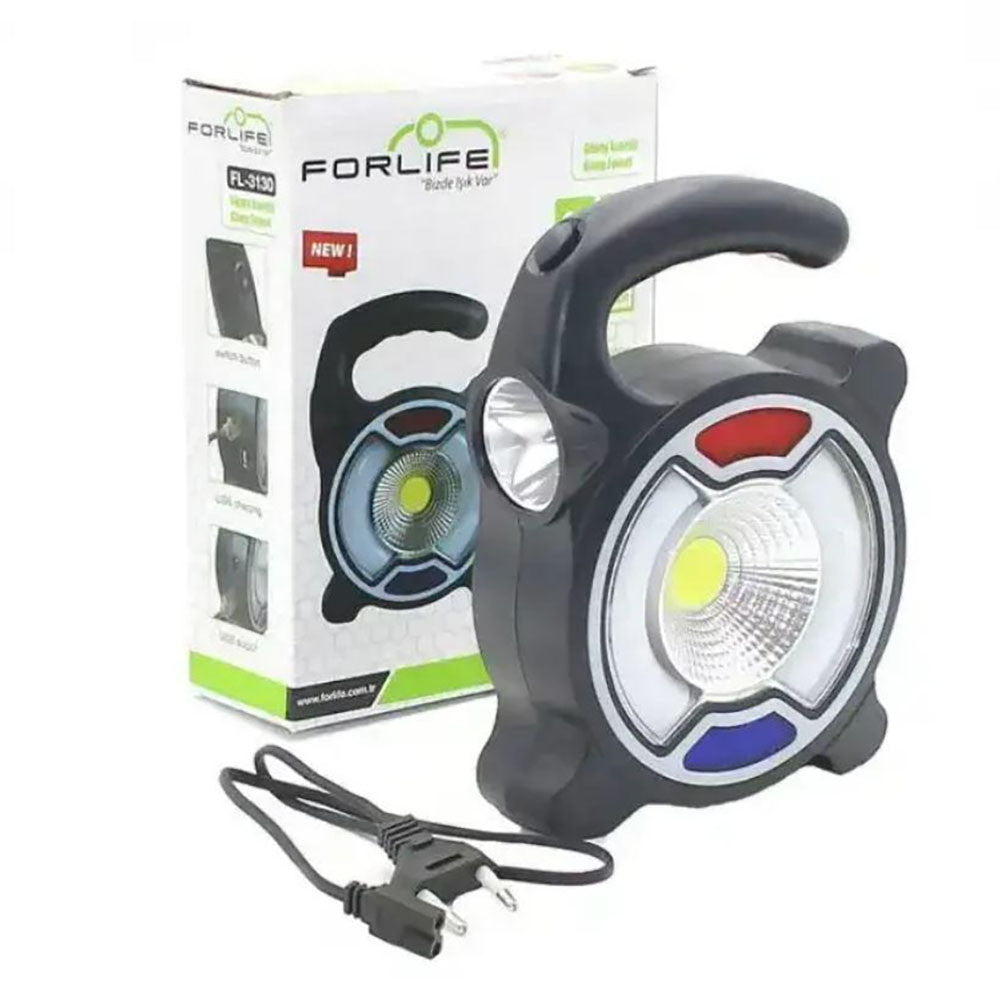 Акумуляторний ліхтар на сонячній батареї, функція PowerBank, FORLIFE FL-3130, Чорний / Ручний ліхтар із бічним світлом