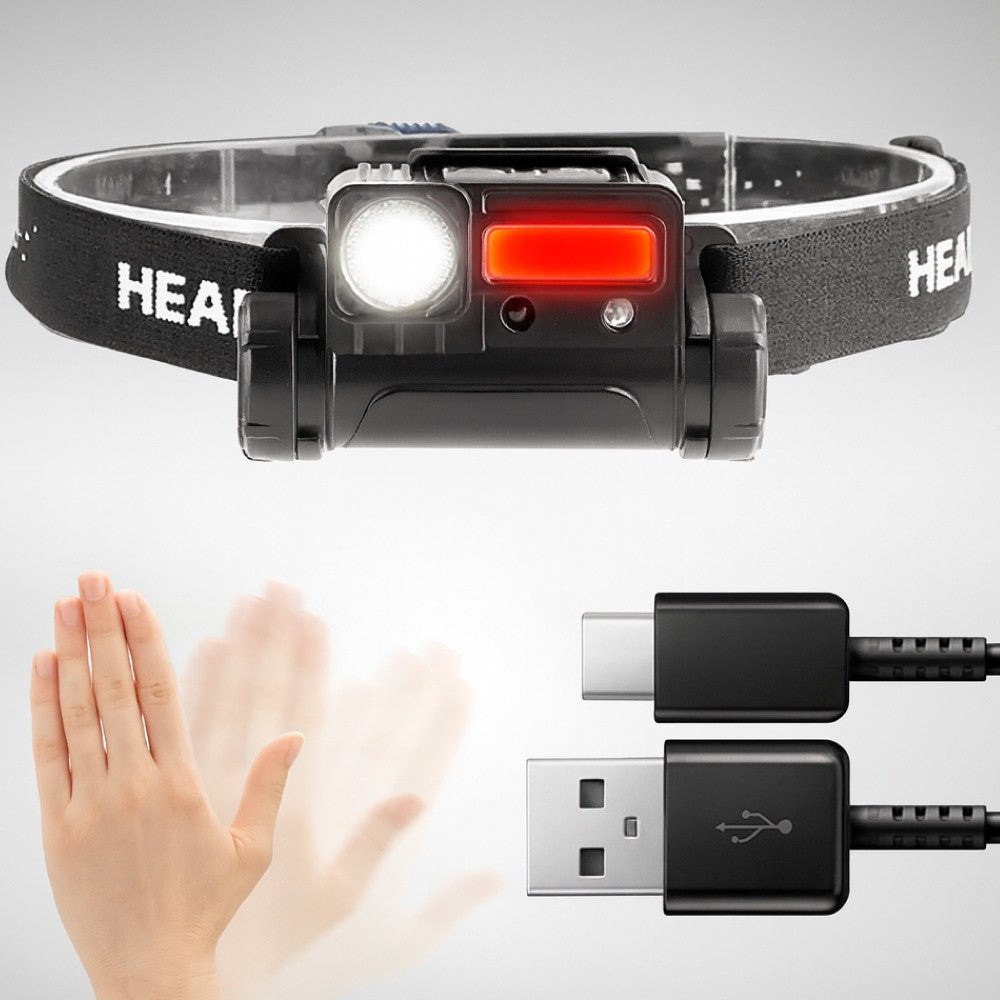 Налобний ліхтар із датчиком руху, BL-123 XPE+COB, з USB / Акумуляторний ліхтар із червоним світлом та магнітом