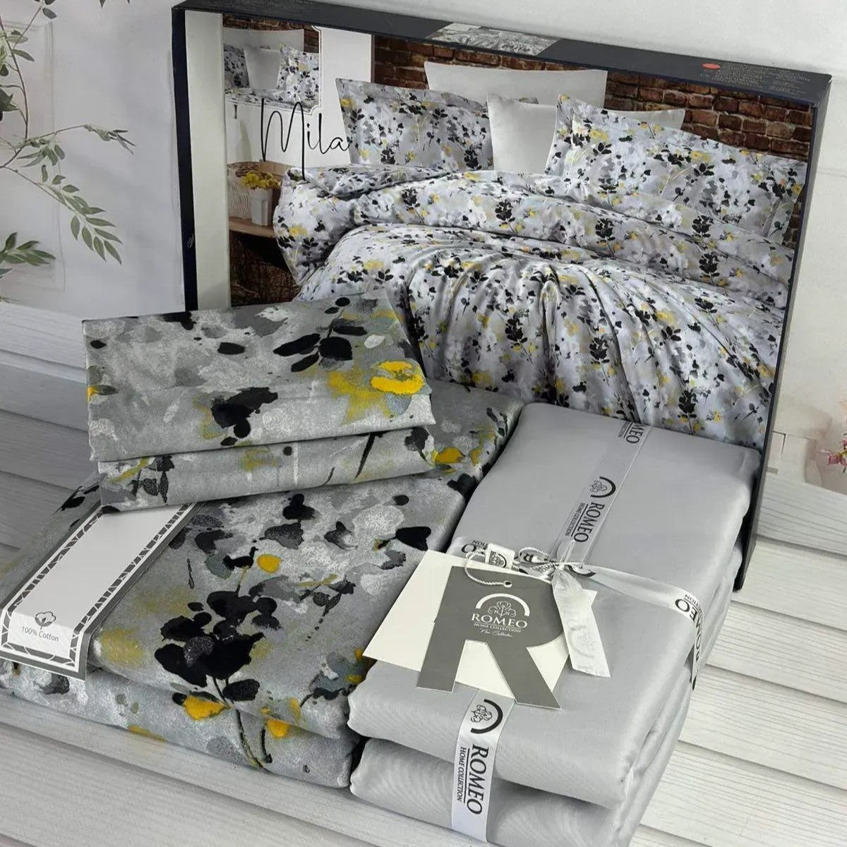 Постільна білизна сатинова, Євро розмір, подарункова упаковка, Romeo Home Mila / Комплект постільної білизни