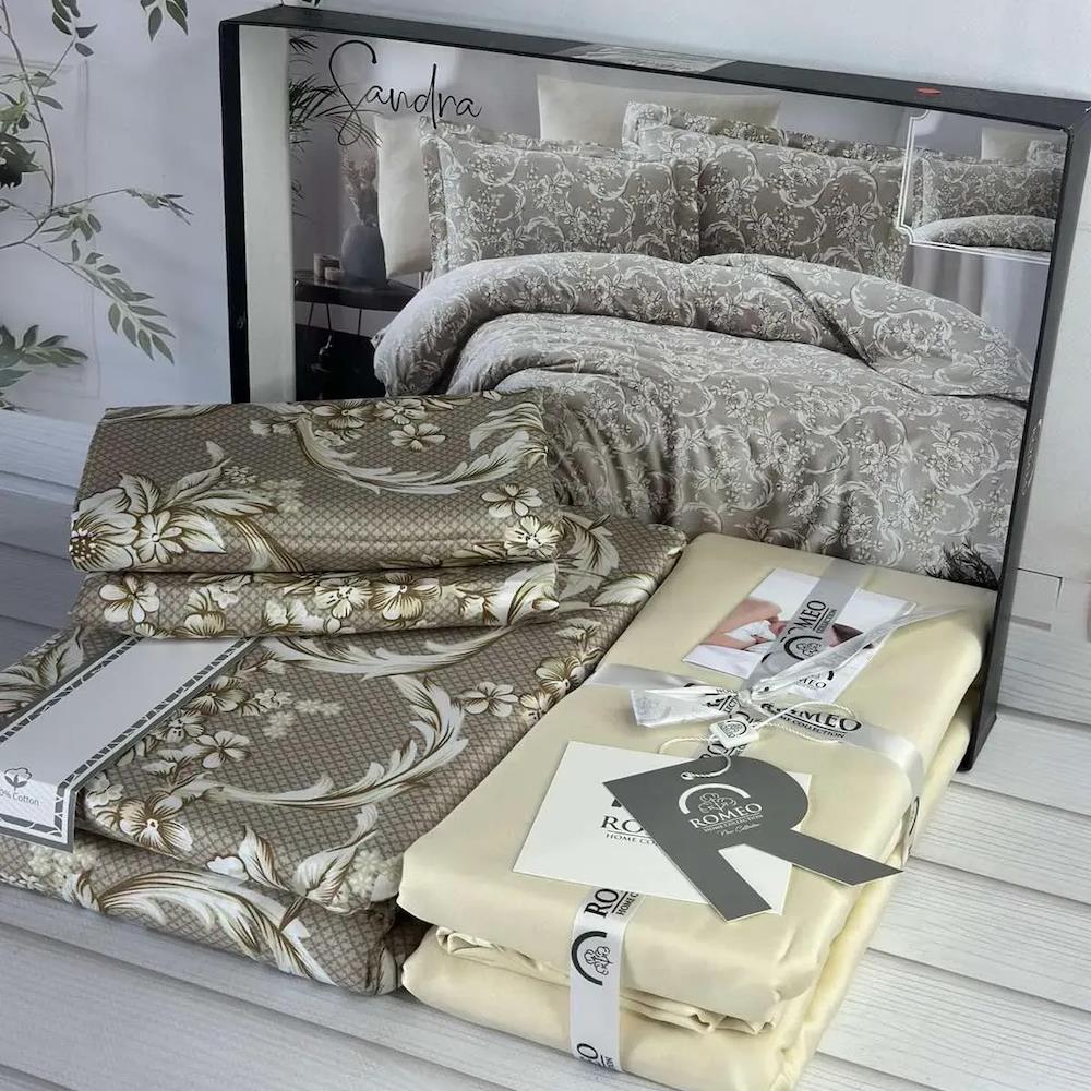 Набір сатинової постільної білизни, Євро розмір, Romeo home Sandra / Комплект постільної білизни / Бавовняна постільна білизна
