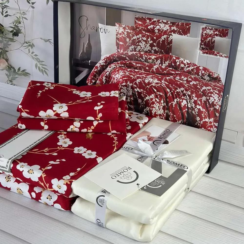 Сатинова постільна білизна, Євро розмір, Romeo home Sharon / Набір постільної білизни бавовняної / Комплект постільної білизни