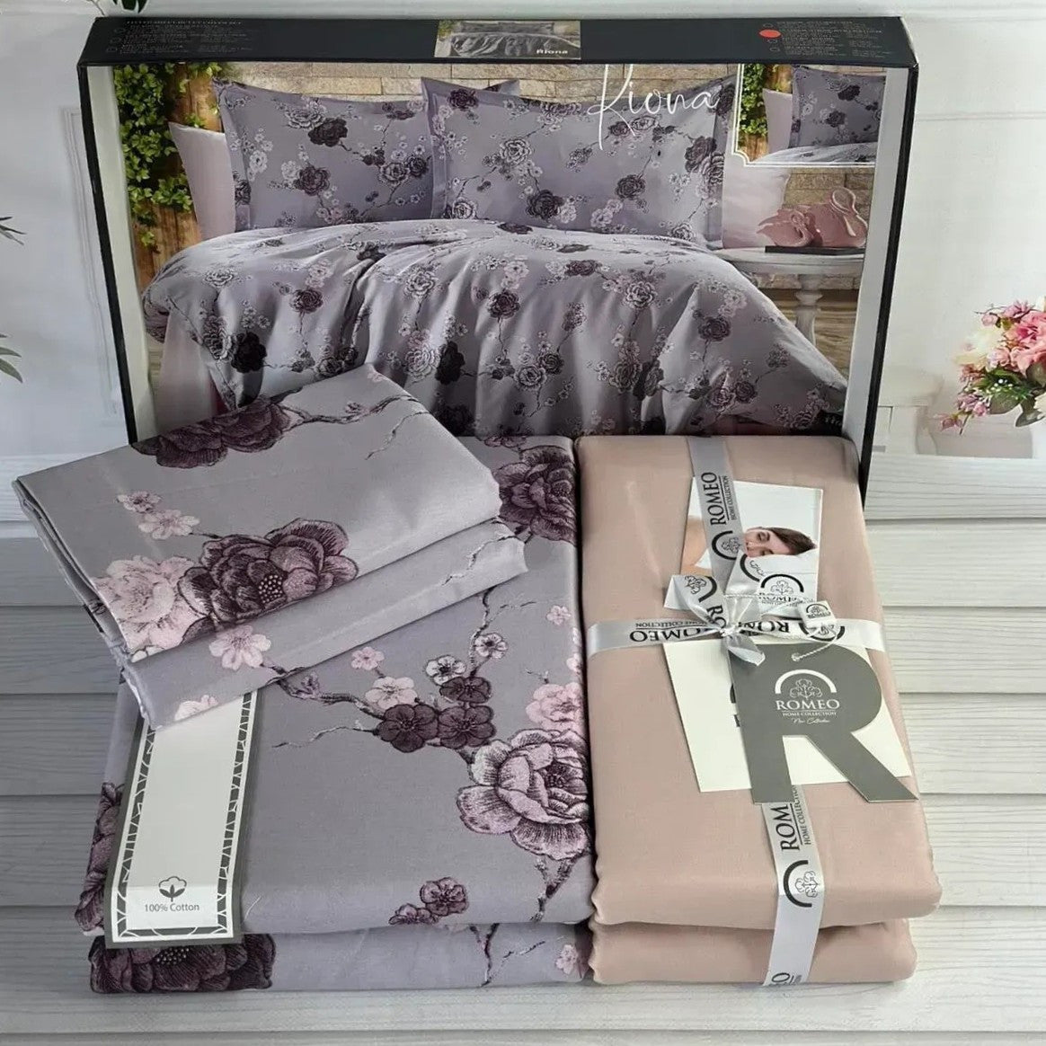 Постільна білизна сатинова, Євро розмір, подарункова упаковка, Romeo Home Riona / Комплект постільної білизни