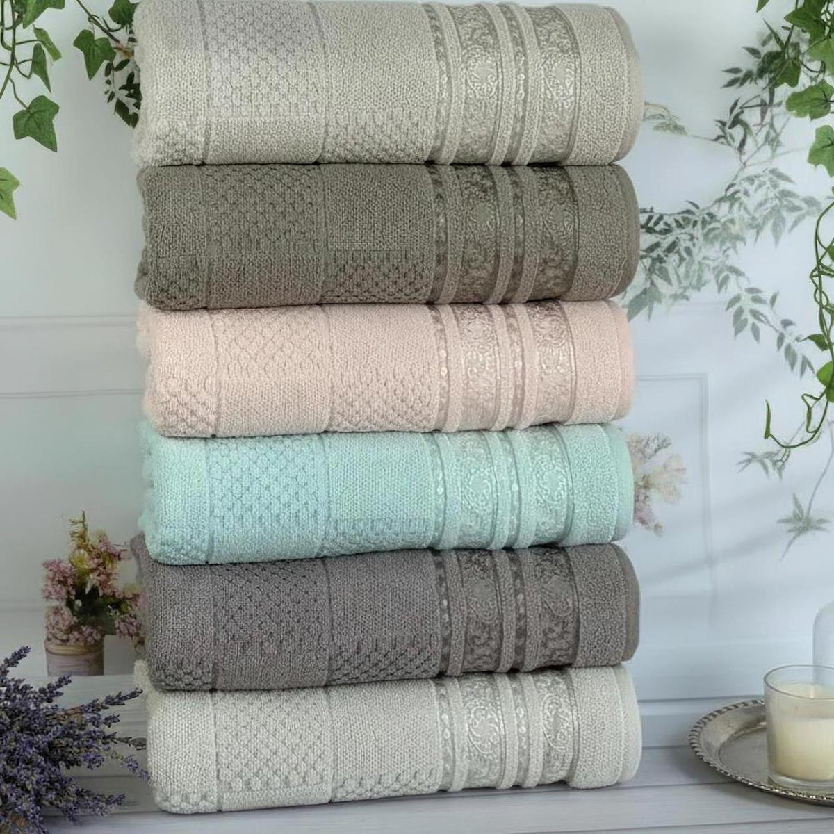 Набір махрових рушників, 6 шт, 70x140 см, Lux cotton Senfoni / Набір банних рушників / Комплект махрових рушників